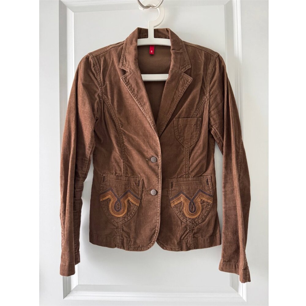 H&M Brown Corduroy Jacket – Embroidered Pocket – Size 6
